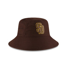 Load image into Gallery viewer, San Diego Padres New Era MLB Bucket Cap Hat Dark Brown Crown/Visor Yellow Logo (2022 Batting Practice)