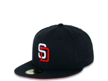 Load image into Gallery viewer, San Diego Padres New Era MLB 59FIFTY 5950 Fitted Cap Hat Black Crown/Visor White/Red Logo 2016 All-Star Game Side Patch Red UV