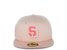 Load image into Gallery viewer, San Diego Padres New Era MLB 59FIFTY 5950 Fitted Cap Hat Blush Sky Crown/Visor Pink Glow/Pink Logo 25th Anniversary Side Patch Pink Glow UV