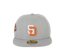 Load image into Gallery viewer, San Diego Padres New Era MLB 59FIFTY 5950 Fitted Cap Hat Gray Crown/Visor White/Orange Logo 50th Anniversary Side Patch Orange UV