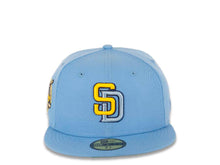 Load image into Gallery viewer, San Diego Padres New Era MLB 59FIFTY 5950 Fitted Cap Hat Radiant Blue Crown/Visor Yellow/Sky Blue Logo 40th Anniversary Side Patch Green UV
