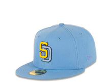 Load image into Gallery viewer, San Diego Padres New Era MLB 59FIFTY 5950 Fitted Cap Hat Radiant Blue Crown/Visor Yellow/Sky Blue Logo 40th Anniversary Side Patch Green UV