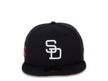 Load image into Gallery viewer, San Diego Padres New Era MLB 59FIFTY 5950 Fitted Cap Hat Dark Navy Crown/Visor White Logo 1984 World Series Side Patch Red UV