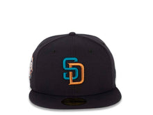 Load image into Gallery viewer, San Diego Padres New Era MLB 59FIFTY 5950 Fitted Cap Hat Dark Navy Crown/Visor Metallic Copper/Teal Logo 2016 All-Star Game Side Patch Gray UV