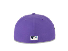Load image into Gallery viewer, San Diego Padres New Era MLB 59FIFTY 5950 Fitted Cap Hat Varsity Purple Crown/Visor Sky Blue/Navy “Friar” Logo Stadium Side Patch Sky Blue UV