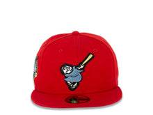 Load image into Gallery viewer, San Diego Padres New Era MLB 59FIFTY 5950 Fitted Cap Hat Red Crown/Visor Sky Blue/Metallic Gold “Swinging Friar” Logo 40th Anniversary Side Patch Sky Blue UV