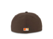 Load image into Gallery viewer, San Diego Padres New Era MLB 59FIFTY 5950 Fitted Cap Hat Brown Crown/Visor Yellow/Orange “Swinging Friar” Logo 40th Anniversary Side Patch Yellow UV