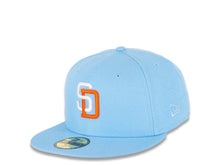 Load image into Gallery viewer, San Diego Padres New Era MLB 59FIFTY 5950 Fitted Cap Hat Doscientos Blue Crown/Visor White/Orange Logo 1998 World Series Side Patch Orange UV