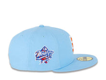 Load image into Gallery viewer, San Diego Padres New Era MLB 59FIFTY 5950 Fitted Cap Hat Doscientos Blue Crown/Visor White/Orange Logo 1998 World Series Side Patch Orange UV