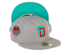 Load image into Gallery viewer, San Diego Padres New Era MLB 59FIFTY 5950 Fitted Cap Hat Misty Morning Crown/Visor Red/Teal Logo 1992 All-Star Game Side Patch Teal UV