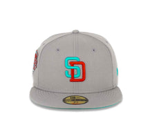 Load image into Gallery viewer, San Diego Padres New Era MLB 59FIFTY 5950 Fitted Cap Hat Misty Morning Crown/Visor Red/Teal Logo 1992 All-Star Game Side Patch Teal UV