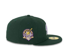 Load image into Gallery viewer, San Diego Padres New Era MLB 59FIFTY 5950 Fitted Cap Hat Dark Green Crown/Visor Light Purple/White Logo 40th Anniversary Side Patch Light Purple UV
