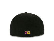 Load image into Gallery viewer, San Diego Padres New Era MLB 59FIFTY 5950 Fitted Cap Hat Black Crown/Visor Purple/Metallic Gold Logo 40th Anniversary Side Patch Purple UV