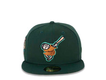 Load image into Gallery viewer, San Diego Padres New Era MLB 59FIFTY 5950 Fitted Cap Hat Dark Green Crown/Visor Metallic Copper/Peach Logo 40th Anniversary Side Patch Peach UV