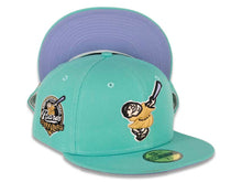 Load image into Gallery viewer, San Diego Padres New Era MLB 59FIFTY 5950 Fitted Cap Hat Clear Mint Crown/Visor Bronze “Friar” Logo 40th Anniversary Side Patch Sky Blue UV