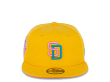 Load image into Gallery viewer, San Diego Padres New Era MLB 59FIFTY 5950 Fitted Cap Hat Canary Yellow Crown/Visor Wild Pink/Blue Logo 2016 All-Star Game Side Patch Pink Glow UV