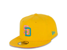 Load image into Gallery viewer, San Diego Padres New Era MLB 59FIFTY 5950 Fitted Cap Hat Canary Yellow Crown/Visor Wild Pink/Blue Logo 2016 All-Star Game Side Patch Pink Glow UV