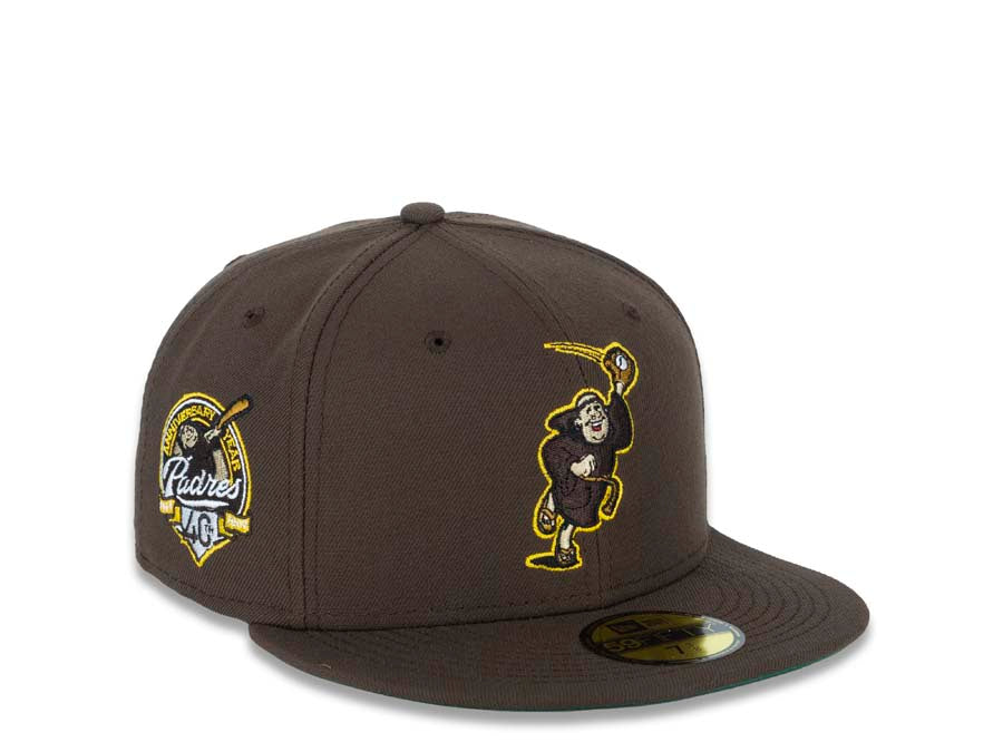 San Diego Padres New Era MLB 9FIFTY 950 Snapback Cap Hat Cream Crown Light Brown Visor Brown/Pink Catching Friar Logo 40th Anniversary Side Patch