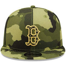 Load image into Gallery viewer, Boston Red Sox New Era MLB 9FIFTY 950 Snapback Cap Hat Camo Crown/Visor Camo Flag/Gold Logo (2022 Armed Forces Day)