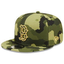 Load image into Gallery viewer, Boston Red Sox New Era MLB 9FIFTY 950 Snapback Cap Hat Camo Crown/Visor Camo Flag/Gold Logo (2022 Armed Forces Day)