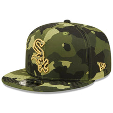 Load image into Gallery viewer, Chicago White Sox New Era MLB 9FIFTY 950 Snapback Cap Hat Camo Crown/Visor Camo Flag/Gold Logo (2022 Armed Forces Day)