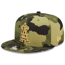 Load image into Gallery viewer, Los Angeles Anaheim Angels New Era MLB 9FIFTY 950 Snapback Cap Hat Camo Crown/Visor Camo Flag/Gold Logo (2022 Armed Forces Day)