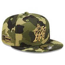 Load image into Gallery viewer, Miami Marlins New Era MLB 9FIFTY 950 Snapback Cap Hat Camo Crown/Visor Camo Flag/Gold Logo (2022 Armed Forces Day)
