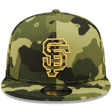 Load image into Gallery viewer, San Francisco Giants New Era MLB 9FIFTY 950 Snapback Cap Hat Camo Crown/Visor Camo Flag/Gold Logo (2022 Armed Forces Day)