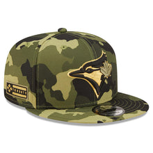 Load image into Gallery viewer, Toronto Blue Jays New Era MLB 9FIFTY 950 Snapback Cap Hat Camo Crown/Visor Camo Flag/Gold Logo (2022 Armed Forces Day)