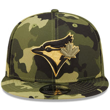 Load image into Gallery viewer, Toronto Blue Jays New Era MLB 9FIFTY 950 Snapback Cap Hat Camo Crown/Visor Camo Flag/Gold Logo (2022 Armed Forces Day)