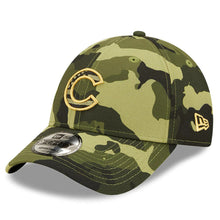 Load image into Gallery viewer, Chicago Cubs New Era MLB 9FORTY 940 Adjustable Cap Hat Camo Crown/Visor Camo Flag/Gold Logo (2022 Armed Forces Day)