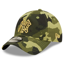 Load image into Gallery viewer, New York Yankees New Era MLB 9TWENTY 920 Adjustable Cap Hat Camo Crown/Visor Camo Flag/Gold Logo (2022 Armed Forces Day)