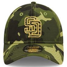 Load image into Gallery viewer, San Diego Padres New Era MLB 9TWENTY 920 Adjustable Cap Hat Camo Crown/Visor Camo Flag/Gold Logo (2022 Armed Forces Day)
