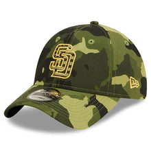 Load image into Gallery viewer, San Diego Padres New Era MLB 9TWENTY 920 Adjustable Cap Hat Camo Crown/Visor Camo Flag/Gold Logo (2022 Armed Forces Day)