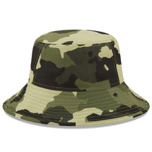 Load image into Gallery viewer, New York Yankees New Era MLB Bucket Cap Hat Camo Crown/Visor Camo Flag/Gold Logo (2022 Armed Forces Day)