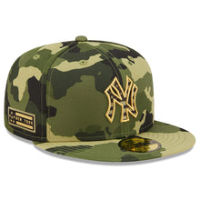 Load image into Gallery viewer, New York Yankees New Era MLB 59FIFTY 5950 Fitted Cap Hat Camo Crown/Visor Camo/Metallic Gold Logo (2022 Armed Forces Day)