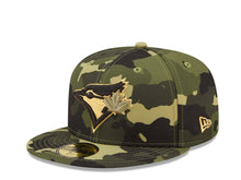 Load image into Gallery viewer, Toronto Blue Jays New Era MLB 59FIFTY 5950 Fitted Cap Hat Camo Crown/Visor Camo/Metalic Gold Logo (2022 Armed Forces Day)