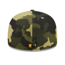 Load image into Gallery viewer, Los Angeles Dodgers New Era MLB 59FIFTY 5950 Fitted Cap Hat Camo Crown/Visor Camo/Metallic Gold Logo (2022 Armed Forces Day)