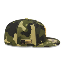 Load image into Gallery viewer, Los Angeles Dodgers New Era MLB 59FIFTY 5950 Fitted Cap Hat Camo Crown/Visor Camo/Metallic Gold Logo (2022 Armed Forces Day)
