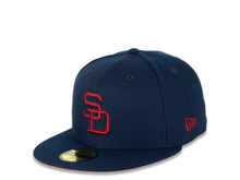 Load image into Gallery viewer, San Diego Padres New Era MLB 59FIFTY 5950 Fitted Cap Hat Oceanside Navy Crown/Visor Cardinal Retro Logo 1978 All-Star Game Side Patch Cardinal UV