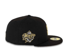 Load image into Gallery viewer, San Diego Padres New Era MLB 59FIFTY 5950 Fitted Cap Hat Black Crown/Visor Metallic Gold Logo 1998 World Series Side Patch Metallic Gold UV