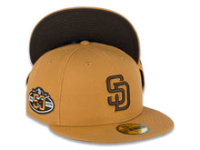Load image into Gallery viewer, San Diego Padres New Era MLB 59FIFTY 5950 Fitted Cap Hat Panama Tan Crown/Visor Brown/Temple Gold Logo 50th Anniversary Side Patch Brown UV