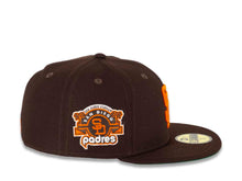 Load image into Gallery viewer, San Diego Padres New Era MLB 59Fifty 5950 Fitted Cap Hat Dark Brown Crown Orange Logo San Diego Stadium Side Patch Green UV