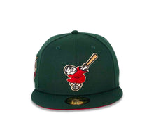Load image into Gallery viewer, San Diego Padres New Era MLB 59FIFTY 5950 Fitted Cap Hat Dark Green Crown/Visor Red/Bronze “Swinging Friar” Logo 40th Anniversary Side Patch Red UV