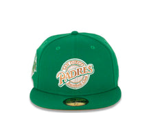Load image into Gallery viewer, San Diego Padres New Era MLB 59FIFTY 5950 Fitted Cap Hat Green Crown/Visor Light Bronze/White/Green "Baseball Club" Logo 1992 All-Star Game Side Patch Light Bronze UV