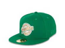 Load image into Gallery viewer, San Diego Padres New Era MLB 59FIFTY 5950 Fitted Cap Hat Green Crown/Visor Light Bronze/White/Green "Baseball Club" Logo 1992 All-Star Game Side Patch Light Bronze UV