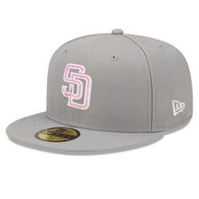 Load image into Gallery viewer, San Diego Padres New Era MLB 59FIFTY 5950 Fitted Cap Hat Gray Crown/Visor Pink/White Logo (2022 Mother's Day)