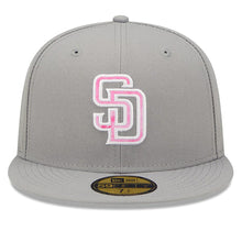 Load image into Gallery viewer, San Diego Padres New Era MLB 59FIFTY 5950 Fitted Cap Hat Gray Crown/Visor Pink/White Logo (2022 Mother's Day)