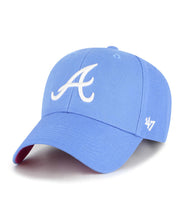 Load image into Gallery viewer, Atlanta Braves '47 MLB MVP Adjustable Cap Hat Sky Blue Crown/Visor White Logo 1995 World Series Side Patch Magenta UV