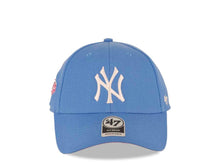 Load image into Gallery viewer, New York Yankees '47 MLB MVP Adjustable Cap Hat Sky Blue Crown/Visor White Logo 1996 World Series Side Patch Magenta UV